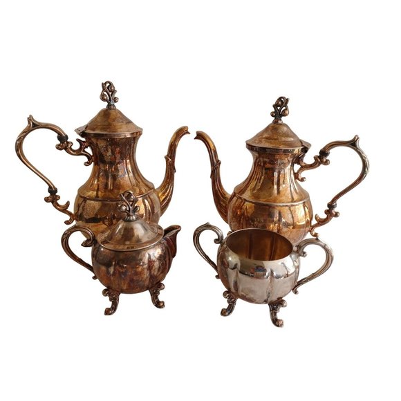 English Silver Mfg Corp USA 4 Pc Coffee Tea Set 2 Pots Sugar Creamer Silverplate - Picture 11 of 12